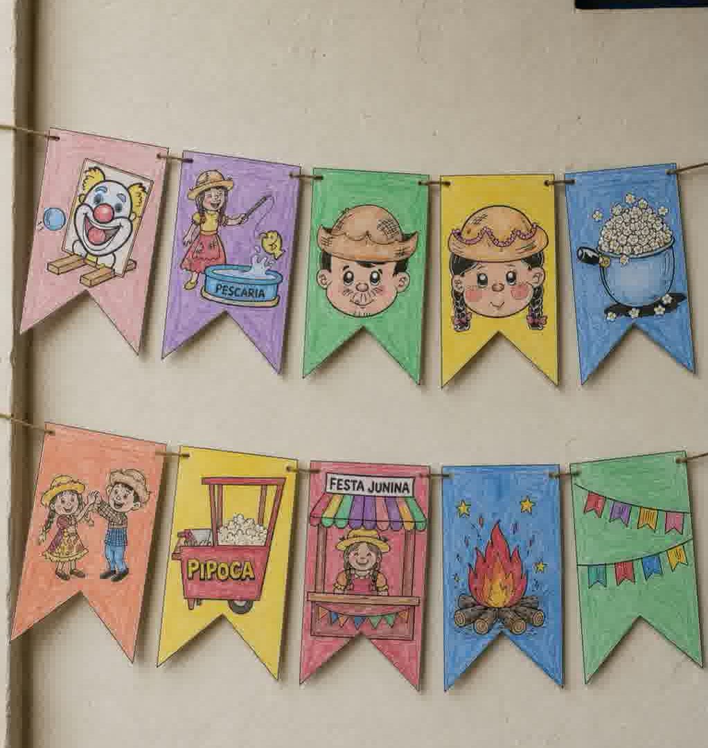 Bandeirinhas Juninas para Colorir