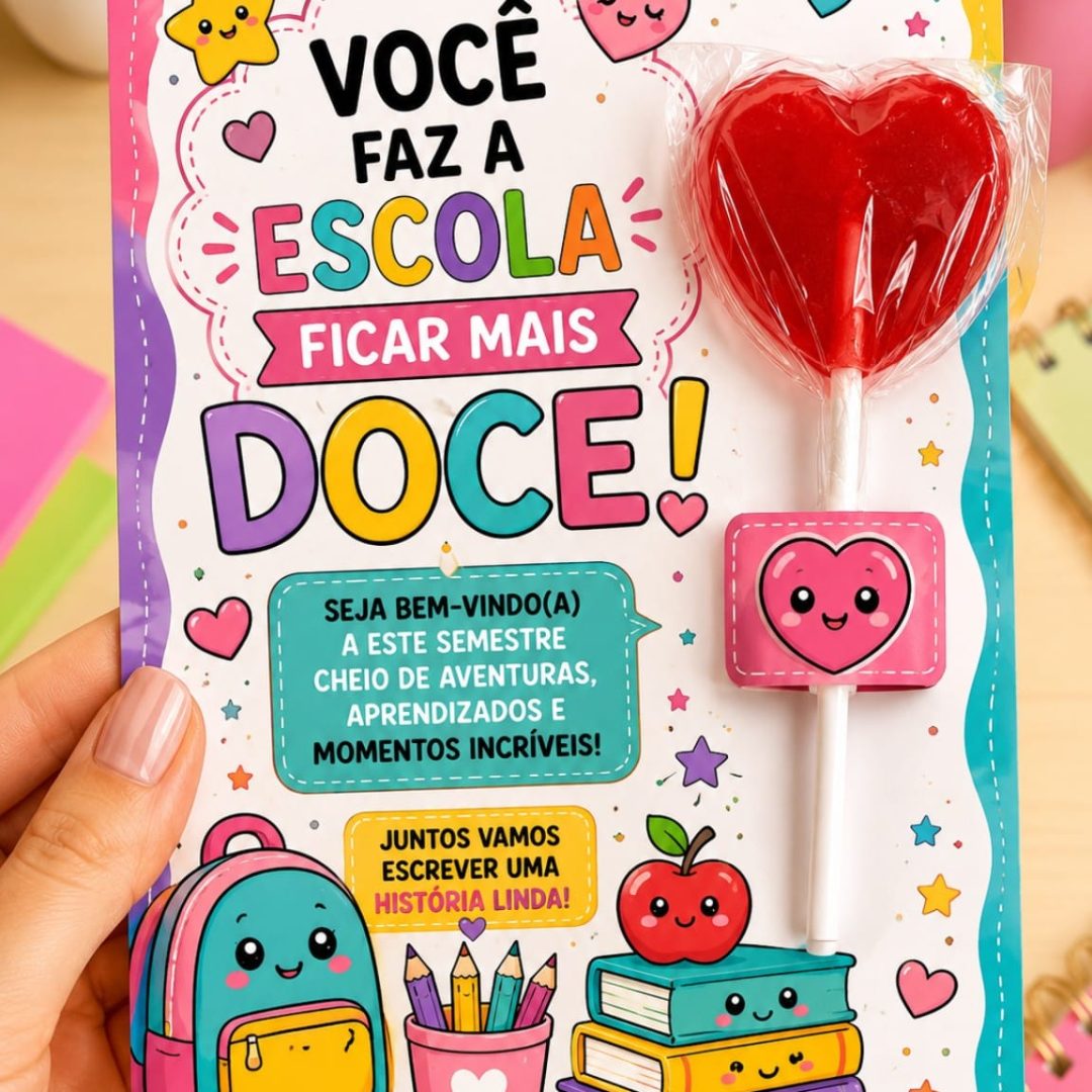 Cartão Porta-Pirulito Volta às Aulas